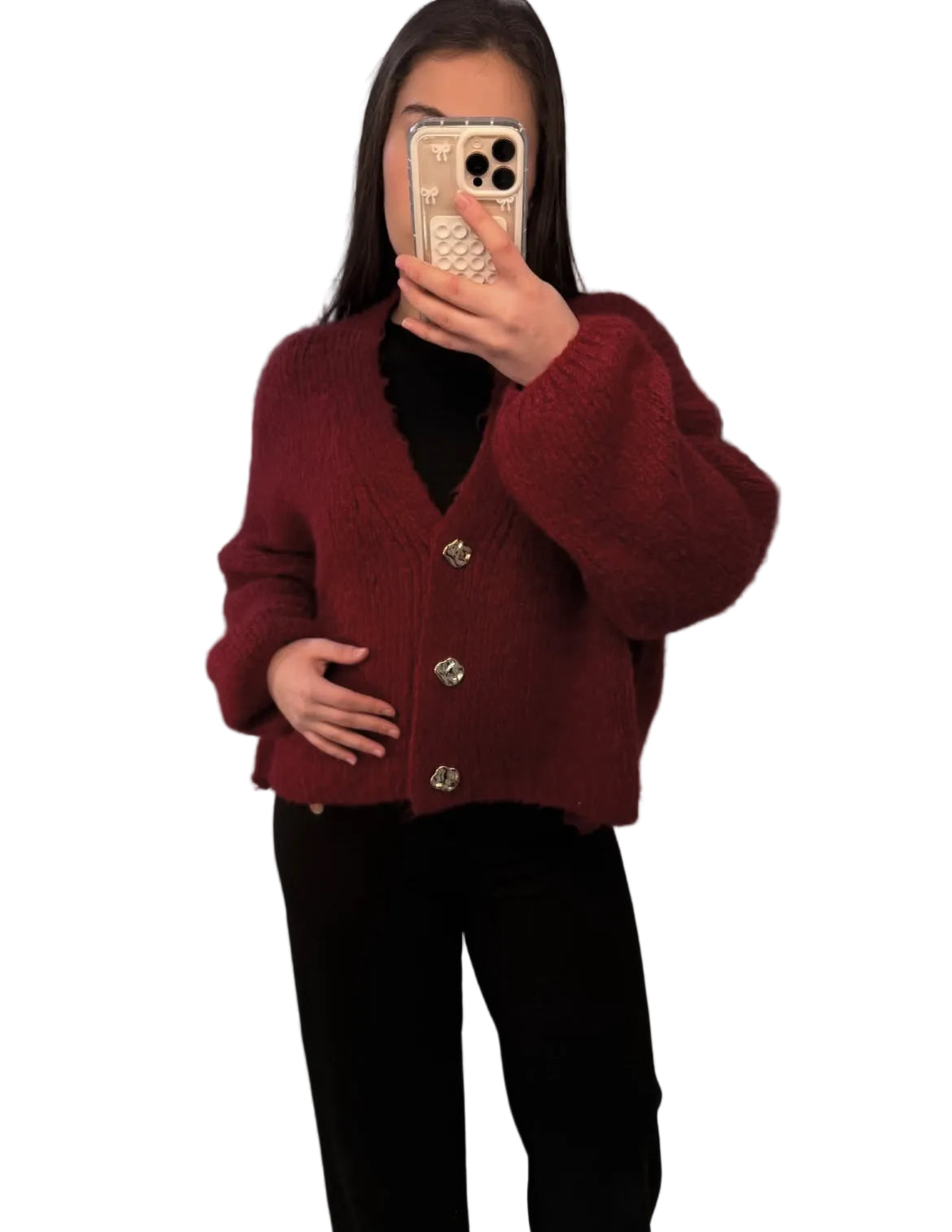 AMARA - Strickjacke mit 3 goldenen Knöpfen