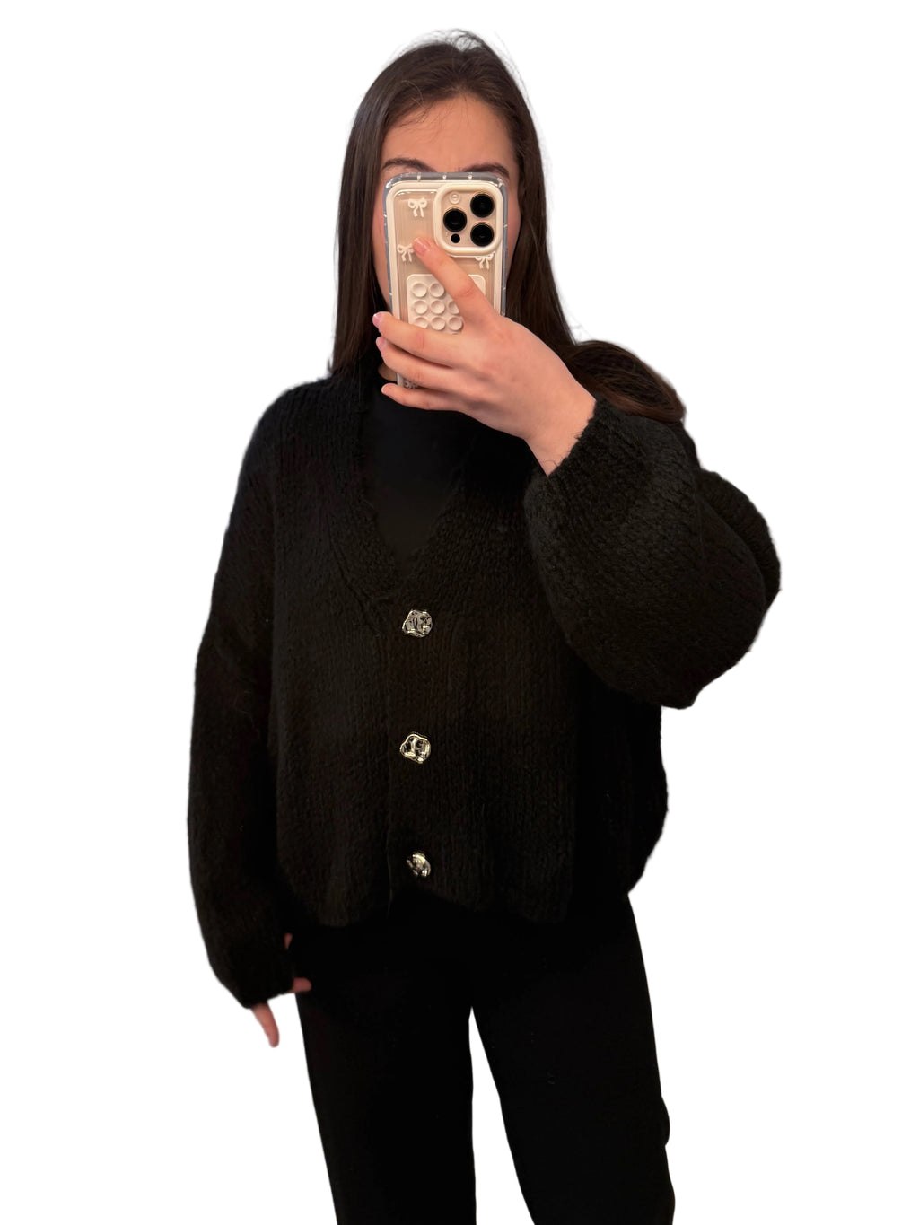 AMARA - Strickjacke mit 3 goldenen Knöpfen