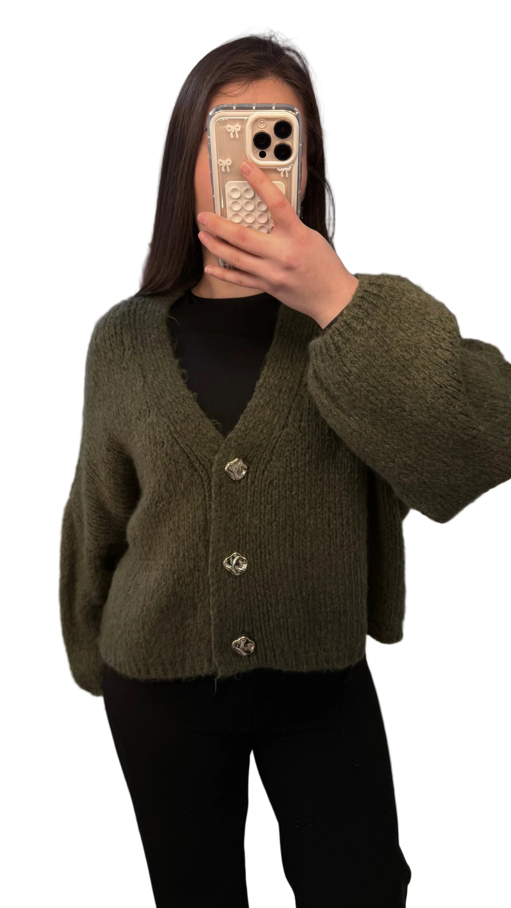 AMARA - Strickjacke mit 3 goldenen Knöpfen