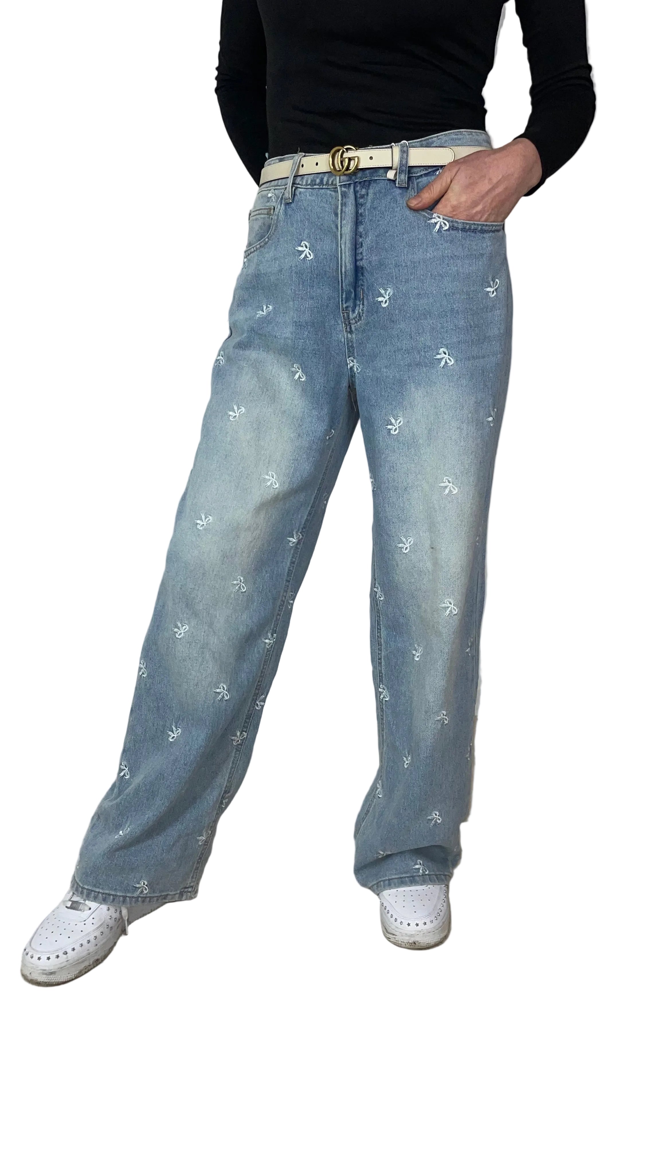 ELYA  -  Jeans Hose mit weißen Schleifen