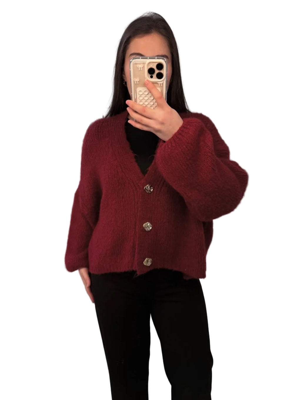 AMARA - Strickjacke mit 3 goldenen Knöpfen