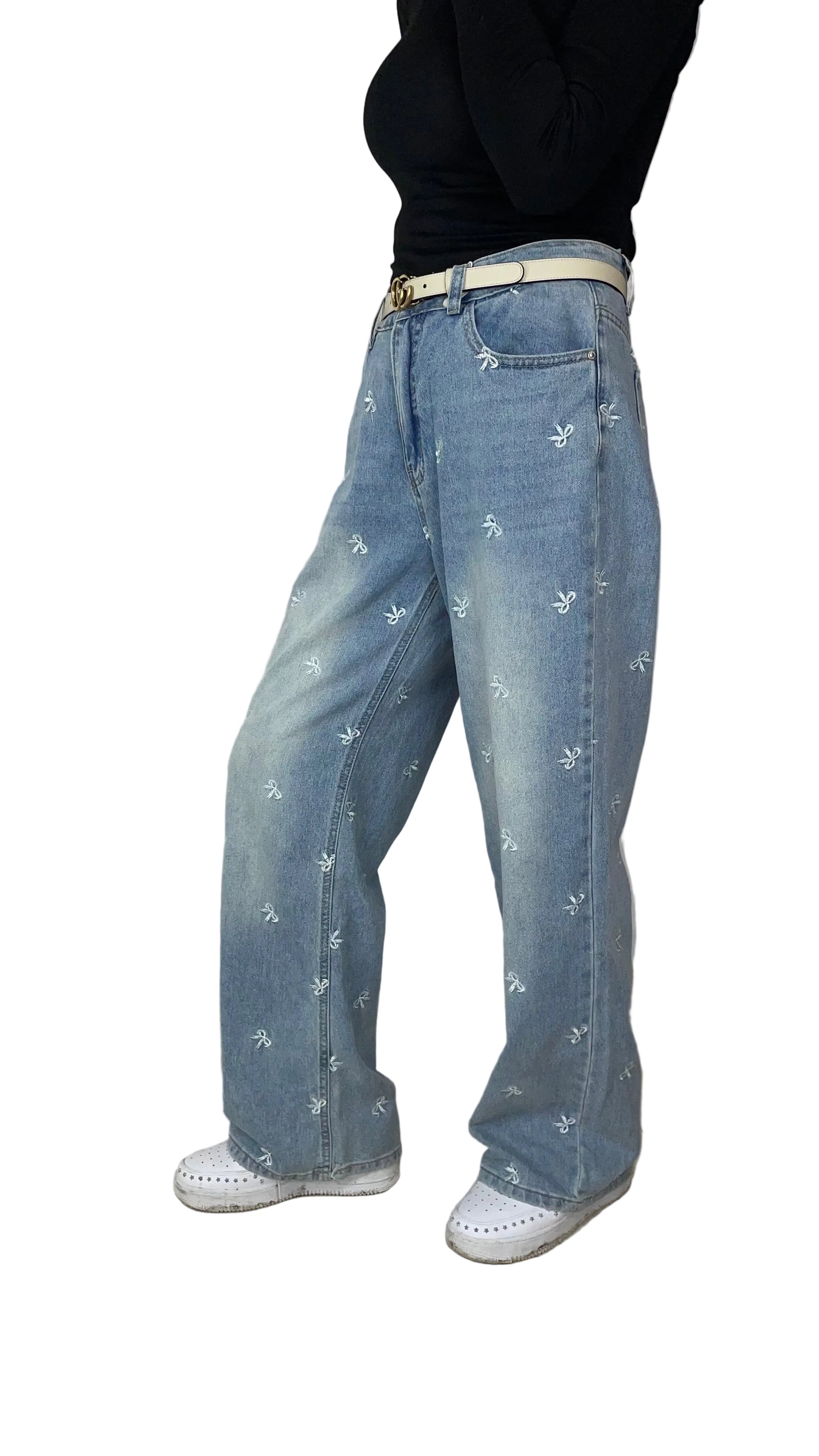 ELYA  -  Jeans Hose mit weißen Schleifen