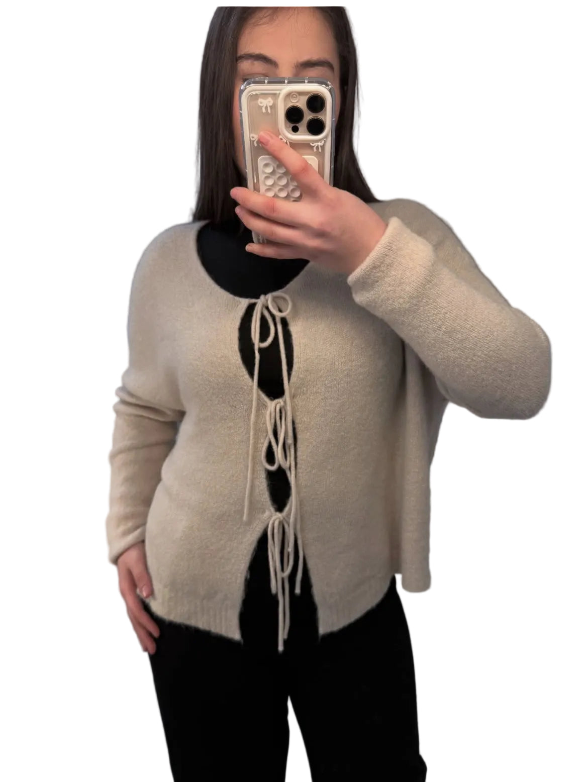 MILA - Strickjacke/Cardigan mit Vorderverschluss und Bindeband