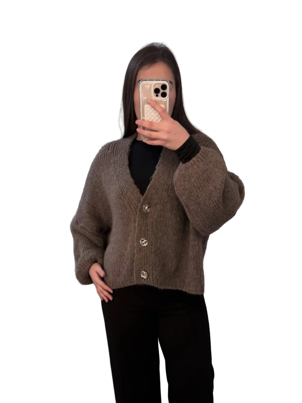 AMARA - Strickjacke mit 3 goldenen Knöpfen